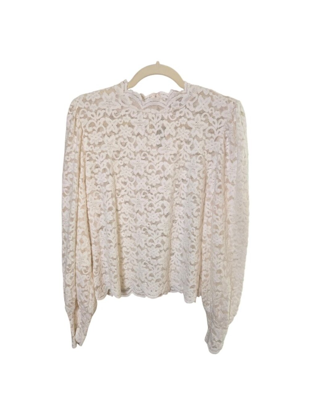 NWOT Loft Brushed Lace Mock Neck Puff Sleeve Top Size Medium